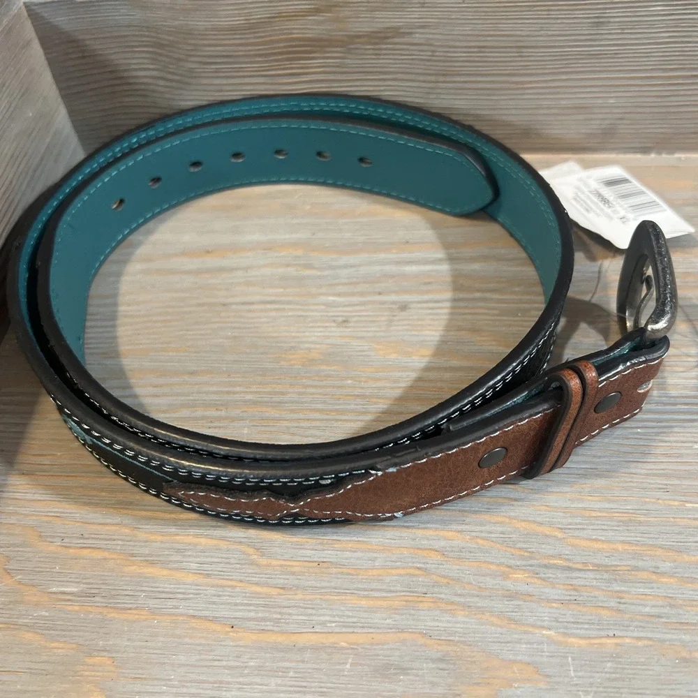Western Leather Belt  Silver & Turquoise Design Girls X‎ L 32